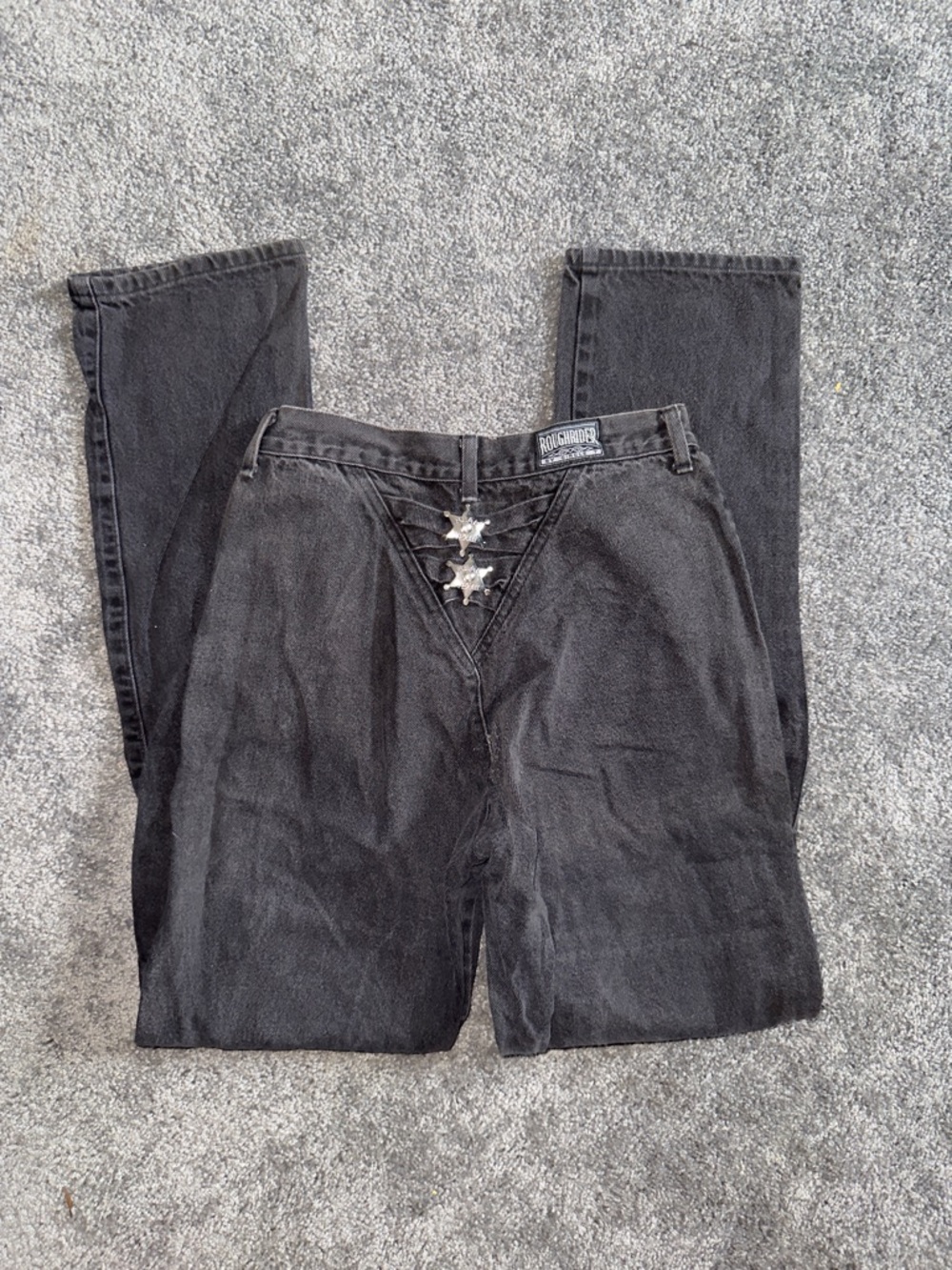 Black Women’s Straight Leg Jeans with Star Accent